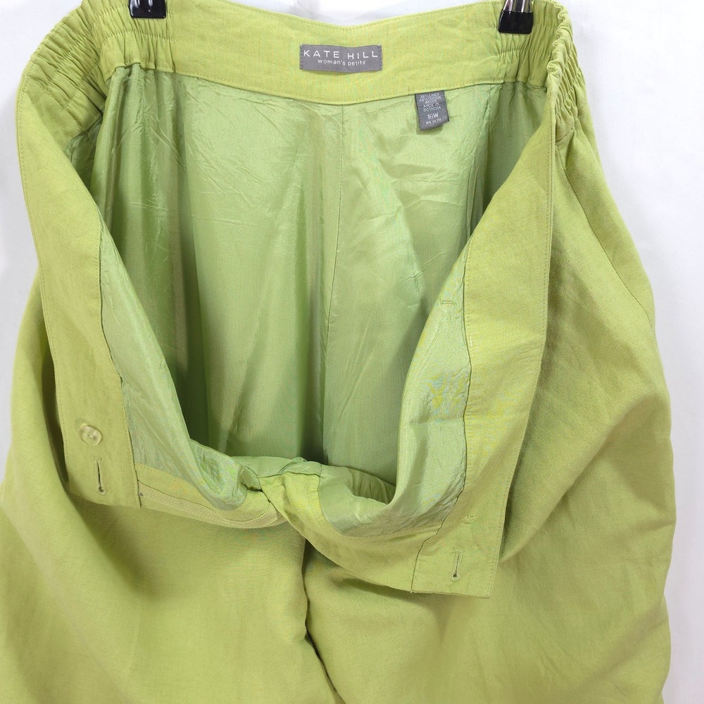 Kate Hill Linen Blend Pants Women 16WP High Rise Lime Green Chic Minimalist - Picture 8 of 9